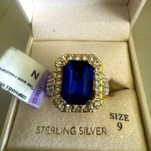 Elegant Blue and Gold Sterling Silver Ring